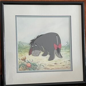 DISNEY “Eeyore’s Lament” serigraph art framed grey red bow Winnie Pooh sericell